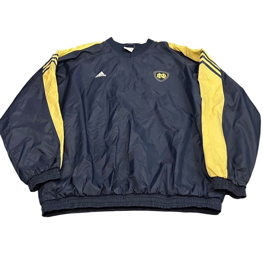 Adidas Windbreaker Mens L Navy Notre Dame Fighting Irish Pullover V-Neck Jacket